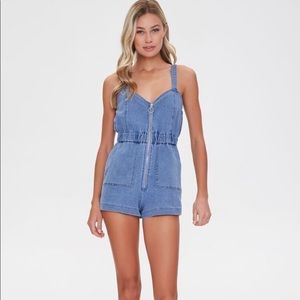 Zip Up Denim Romper - M